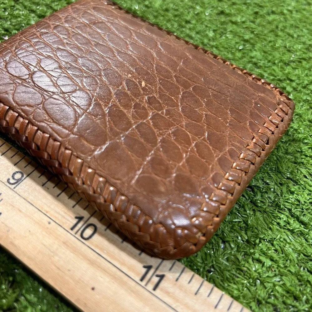 Vintage 70s 8s Genuine CaimanCrocodile Leather Wallet Bi-Fold Handmade GUC